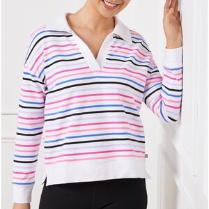 Talbots Striped V-neck Pullover Top UPF 50